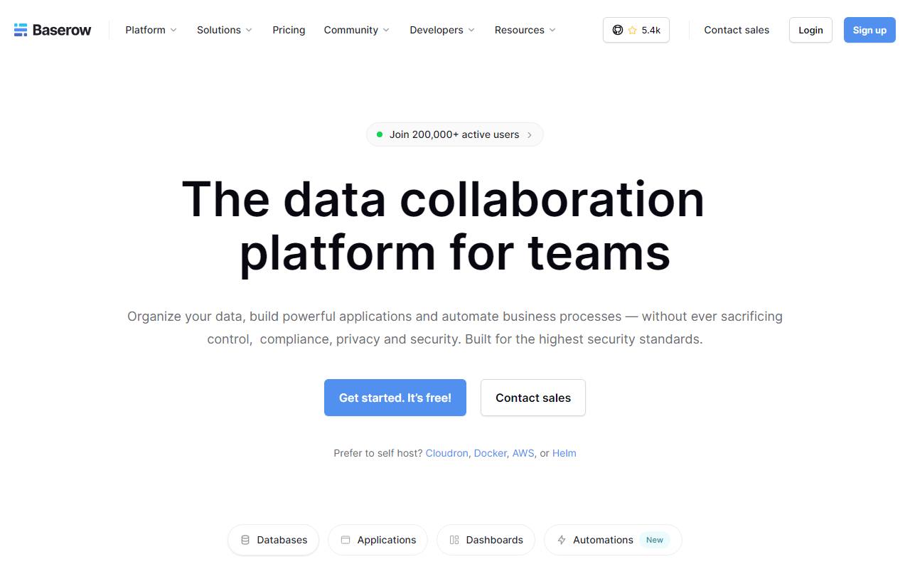 Screenshot of Baserow — popular alternative to Airtable Team
