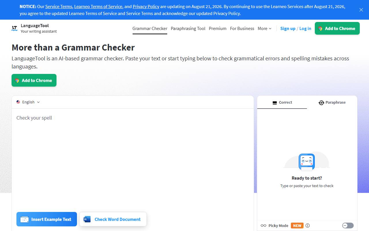 Screenshot of LanguageTool — popular alternative to Grammarly Premium