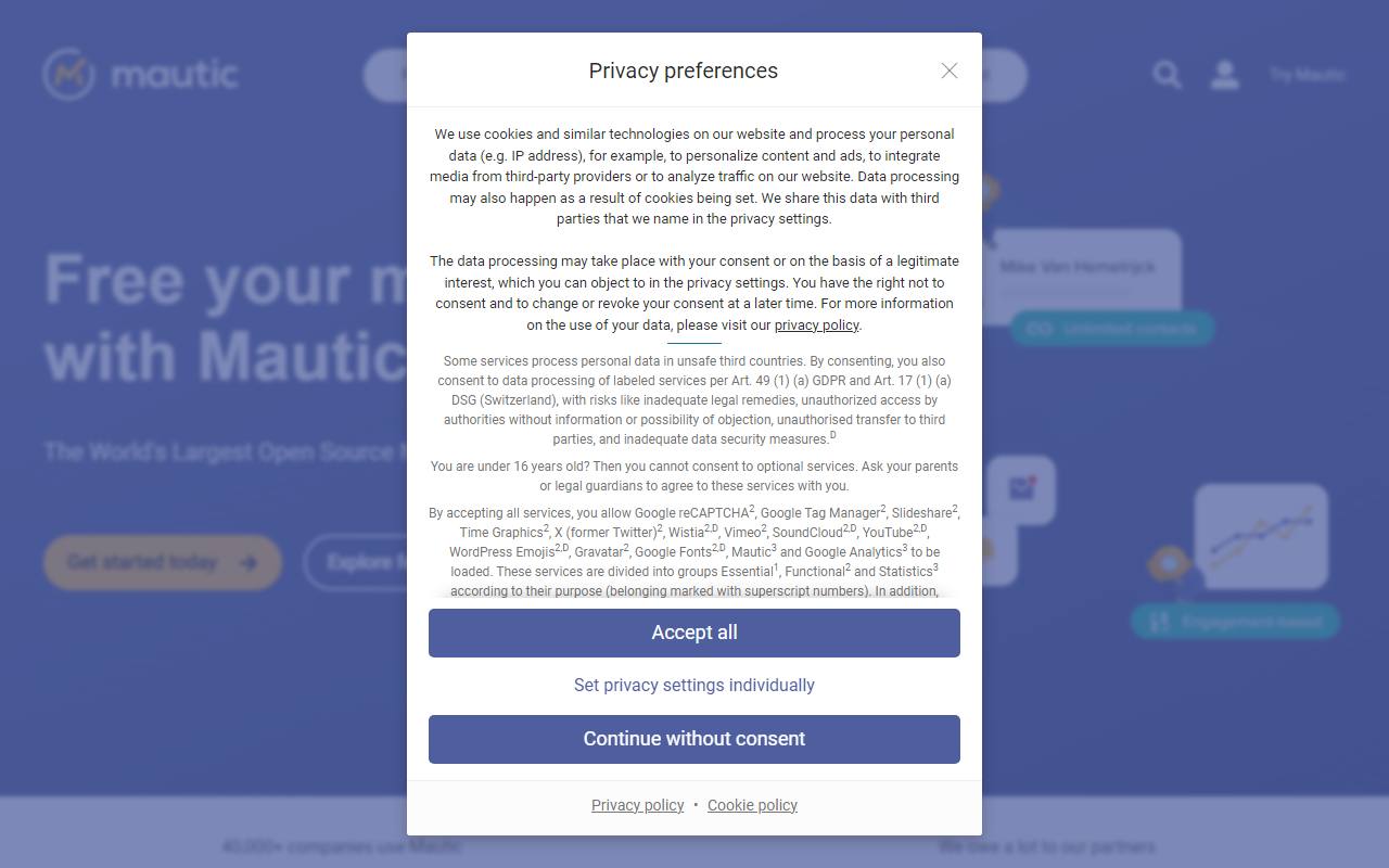 Screenshot of Mautic — popular alternative to HubSpot Marketing Hub
