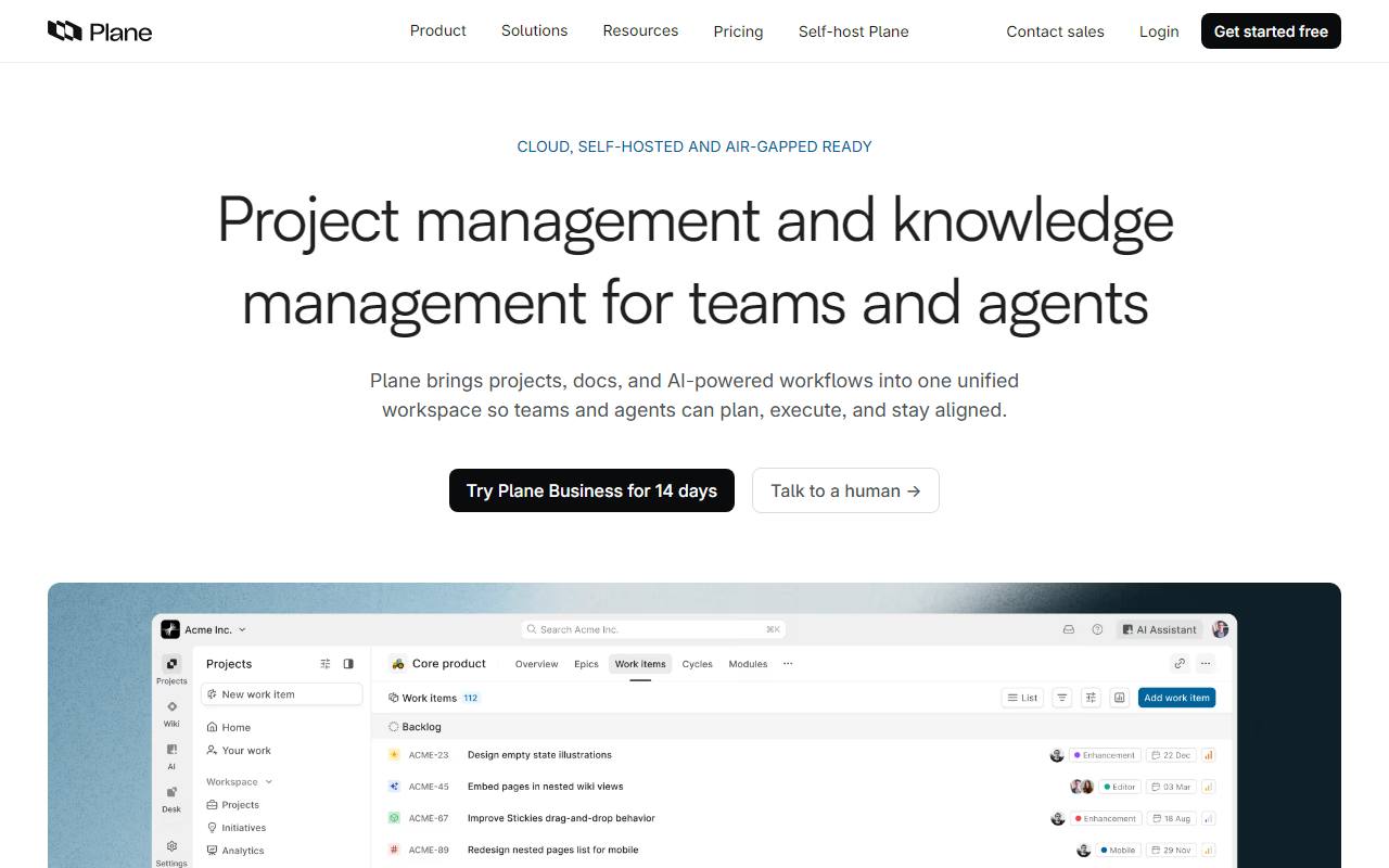 Screenshot of Plane — popular alternative to Jira Software