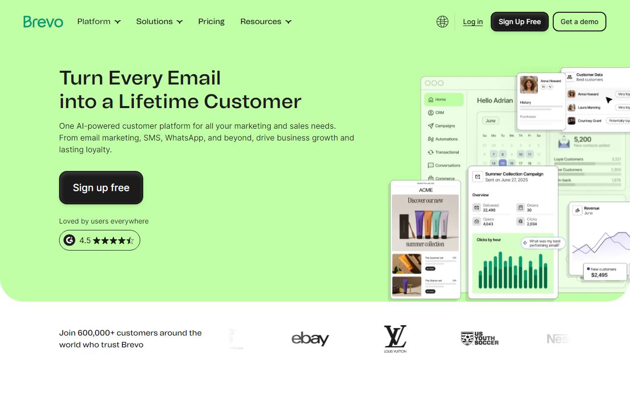 Screenshot of Brevo — popular alternative to Klaviyo