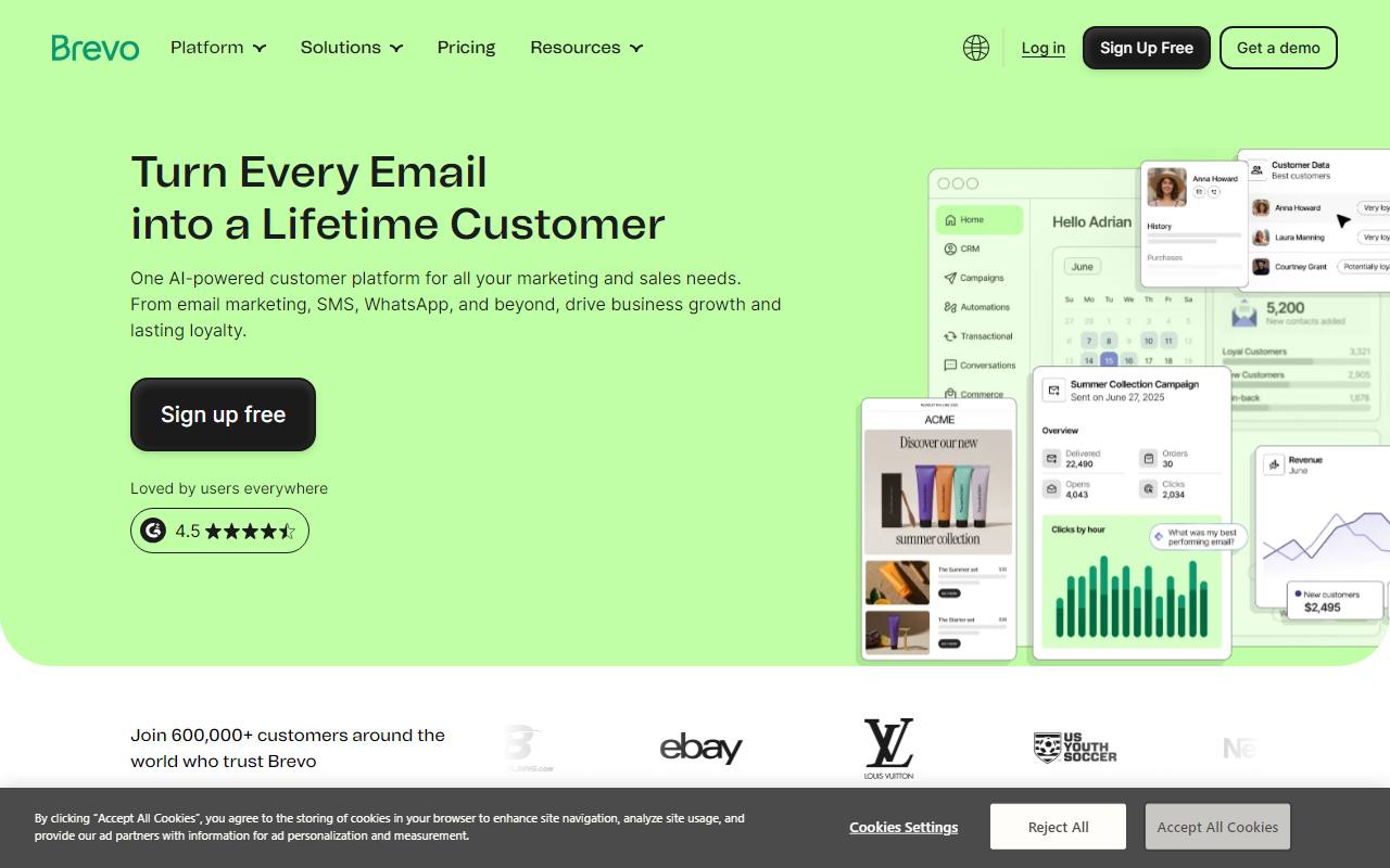 Screenshot of Brevo — popular alternative to Mailchimp