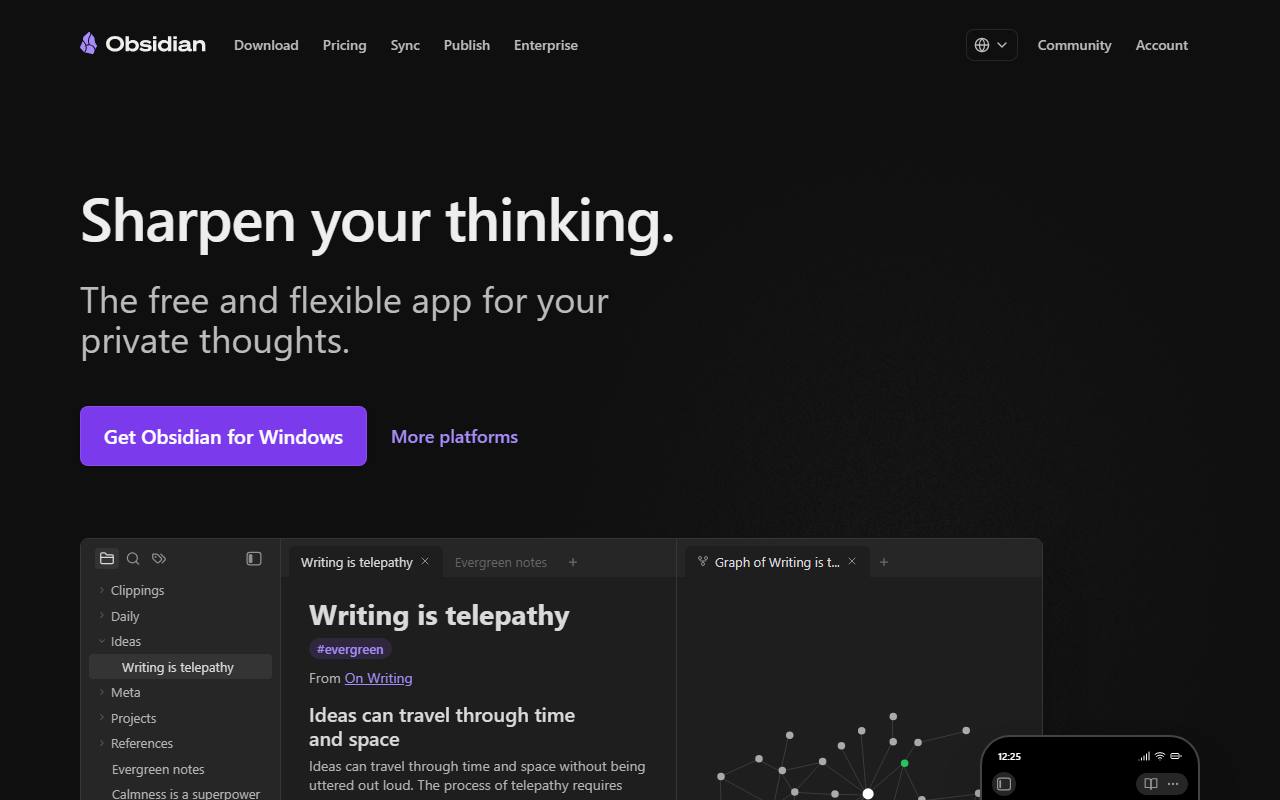 Screenshot of Obsidian — popular alternative to Notion Plus