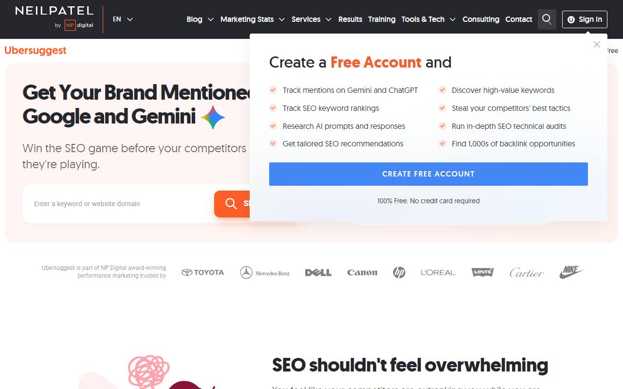 Screenshot of Ubersuggest — popular alternative to SEMrush