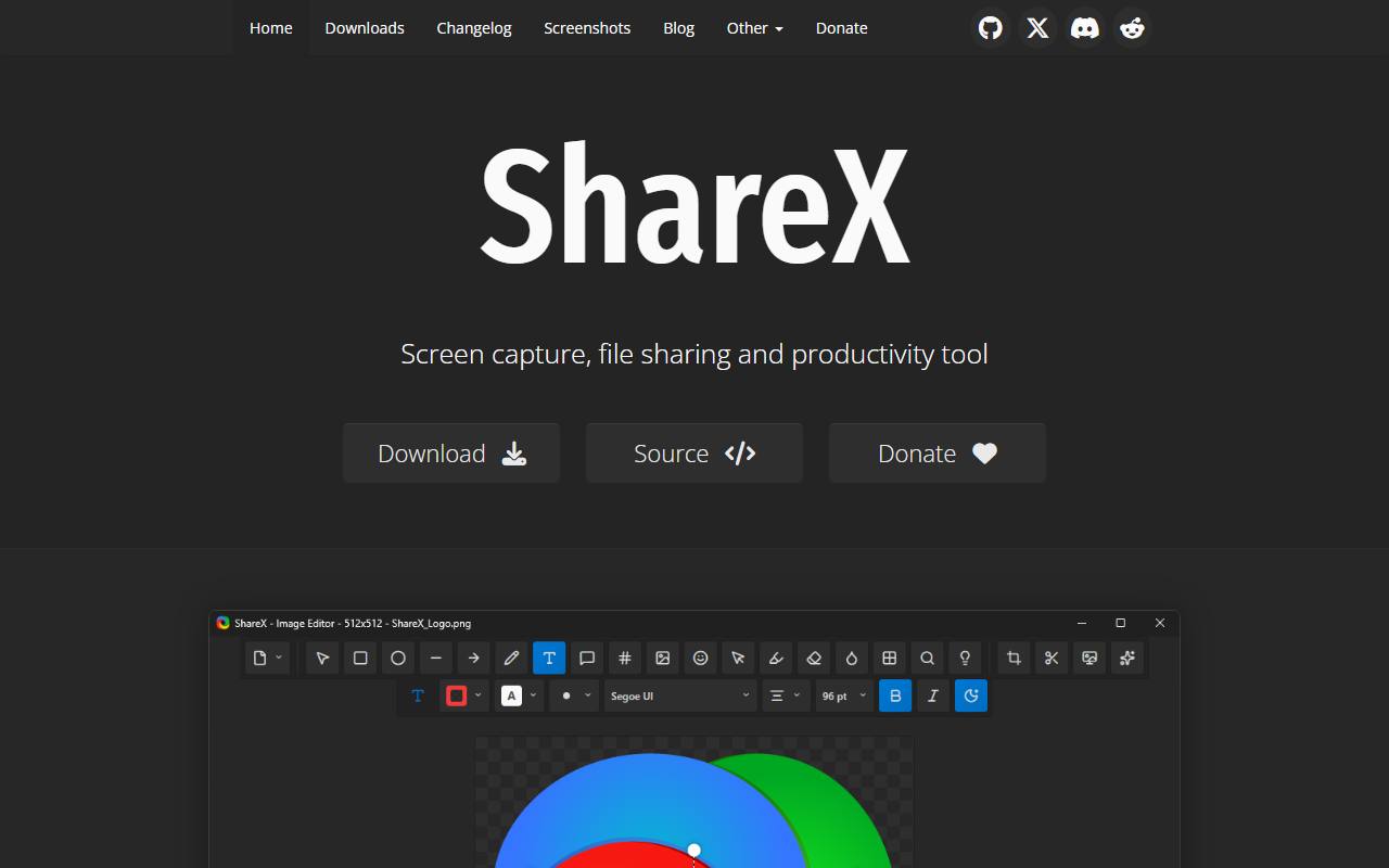 Screenshot of ShareX — popular alternative to Snagit